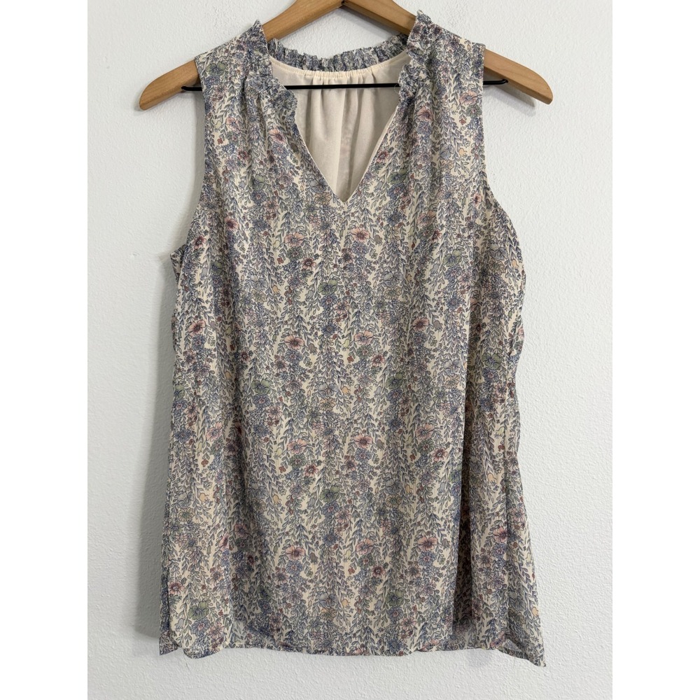 Rose & Olive - Floral Chiffon Gold Metallic Sparkle Sleeveless Blouse Size M